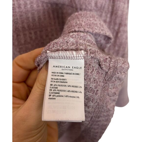 American Eagle Purple Waffle Knit Thermal V-Neck Sweater Women's Large - Picture 4 of 4